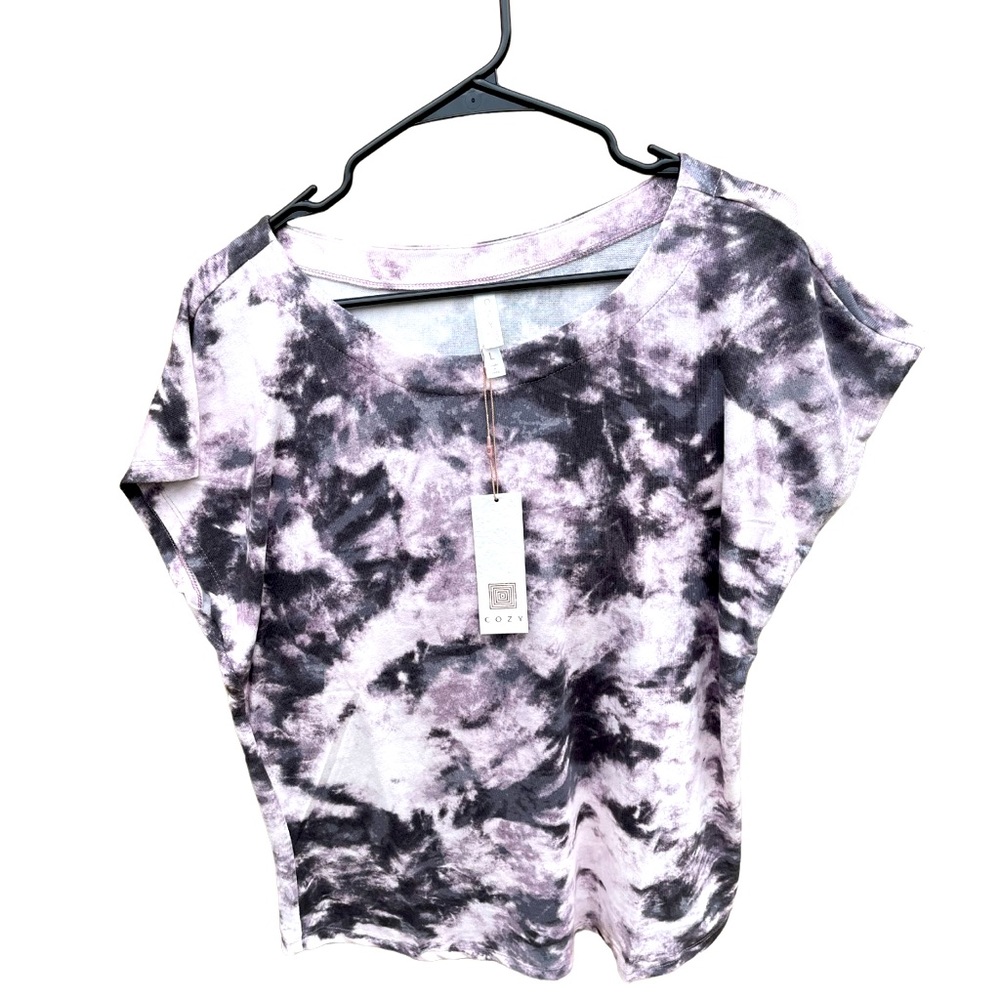 NWT Sz lg Cozy purple/black tie dye shirt, buttery soft casual, lounge,or pajama